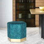 Pouf esagonale blu, rivestimento in pelle scamosciata, seduta singola