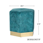 Pouf esagonale blu, rivestimento in pelle scamosciata, seduta singola