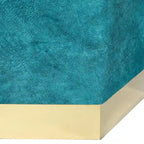 Pouf esagonale blu, rivestimento in pelle scamosciata, seduta singola