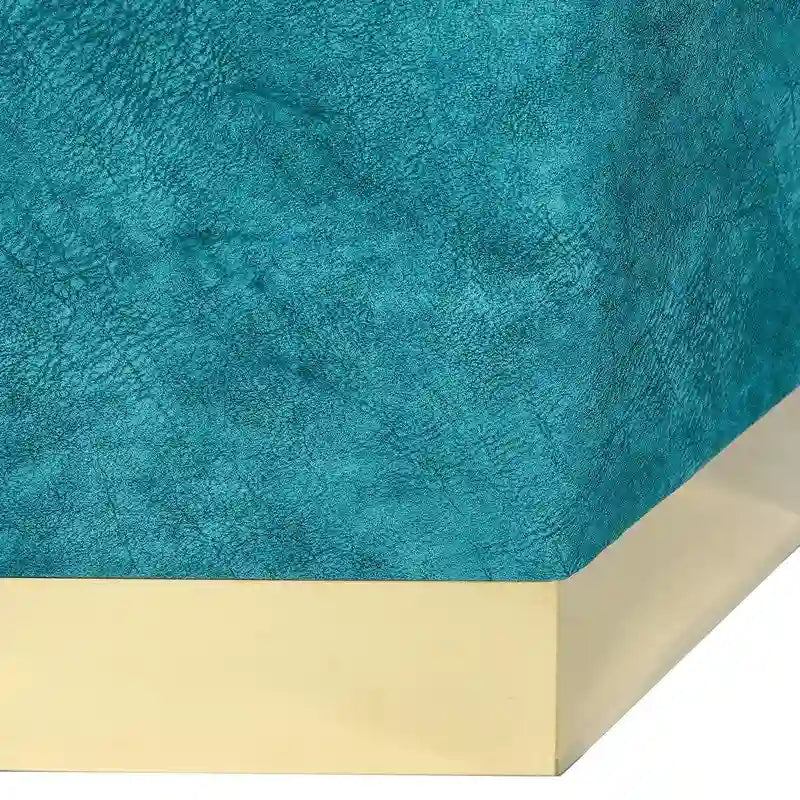 Pouf esagonale blu, rivestimento in pelle scamosciata, seduta singola