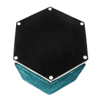 Pouf esagonale blu, rivestimento in pelle scamosciata, seduta singola