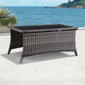 Tavolino rettangolare grigio in rattan PE con piano in vetro temperato, per 1 persona