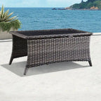 Tavolino rettangolare grigio in rattan PE con piano in vetro temperato, per 1 persona