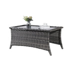 Tavolino rettangolare grigio in rattan PE con piano in vetro temperato, per 1 persona