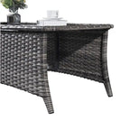 Tavolino rettangolare grigio in rattan PE con piano in vetro temperato, per 1 persona
