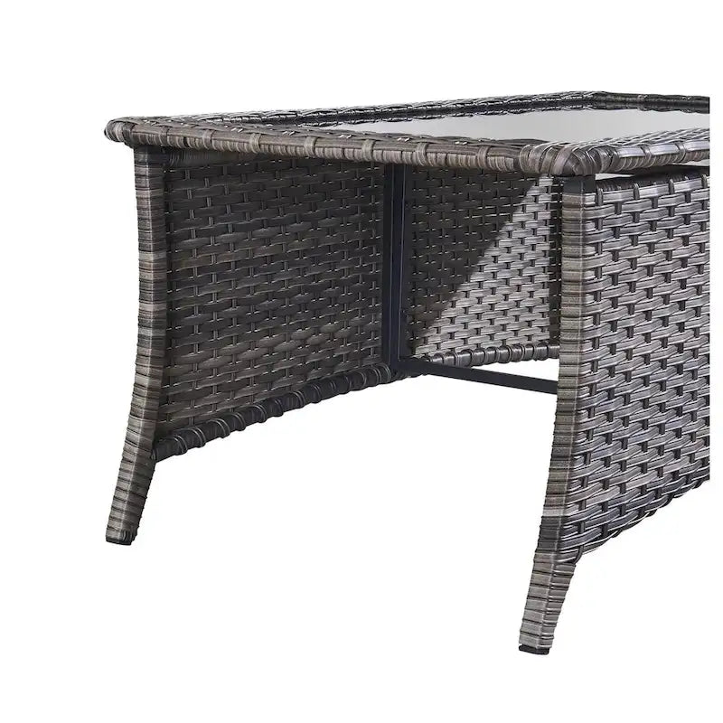 Tavolino rettangolare grigio in rattan PE con piano in vetro temperato, per 1 persona