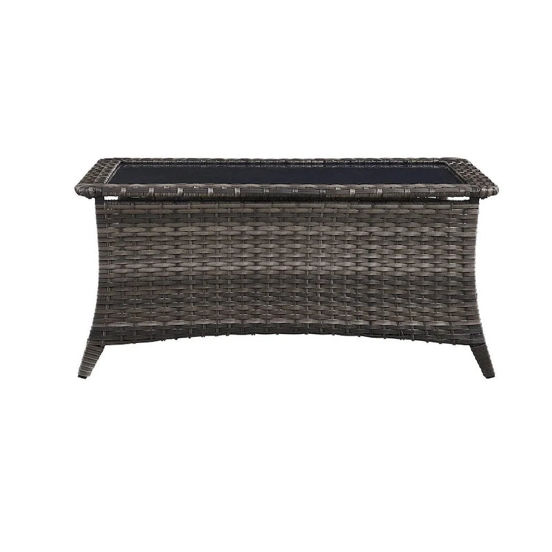 Tavolino rettangolare grigio in rattan PE con piano in vetro temperato, per 1 persona