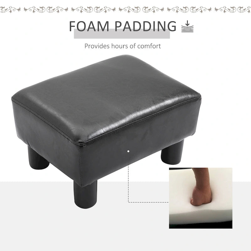 Poggiapiedi Pouf Rettangolare Singolo in Similpelle Nera