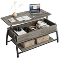 Tavolino da caffè ovale con piano sollevabile, 41.5", in rovere grigio retrò/marrone rustico, con contenitore nascosto