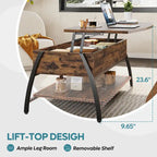 Tavolino da caffè ovale con piano sollevabile, 41.5", in rovere grigio retrò/marrone rustico, con contenitore nascosto