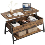 Tavolino da caffè ovale con piano sollevabile, 41.5", in rovere grigio retrò/marrone rustico, con contenitore nascosto