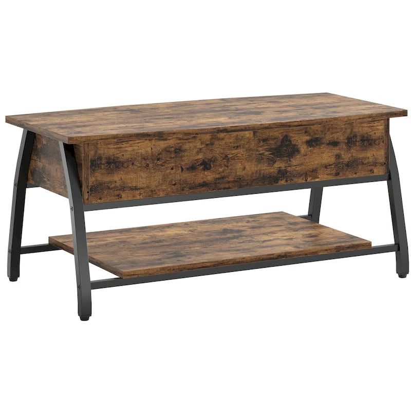 Tavolino da caffè ovale con piano sollevabile, 41.5", in rovere grigio retrò/marrone rustico, con contenitore nascosto