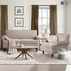 Set divanetto e poltrona decorativa con effetto lino, beige/grigio/marrone, 2 posti