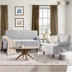 Set divanetto e poltrona decorativa con effetto lino, beige/grigio/marrone, 2 posti