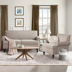 Set divanetto e poltrona decorativa con effetto lino, beige/grigio/marrone, 2 posti