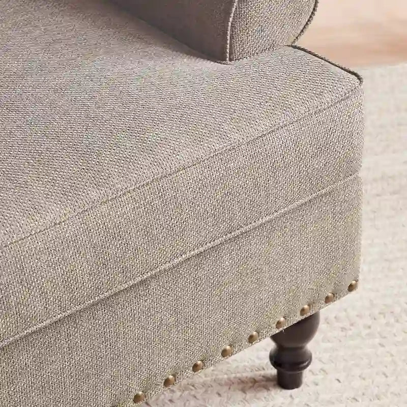 Set divanetto e poltrona decorativa con effetto lino, beige/grigio/marrone, 2 posti