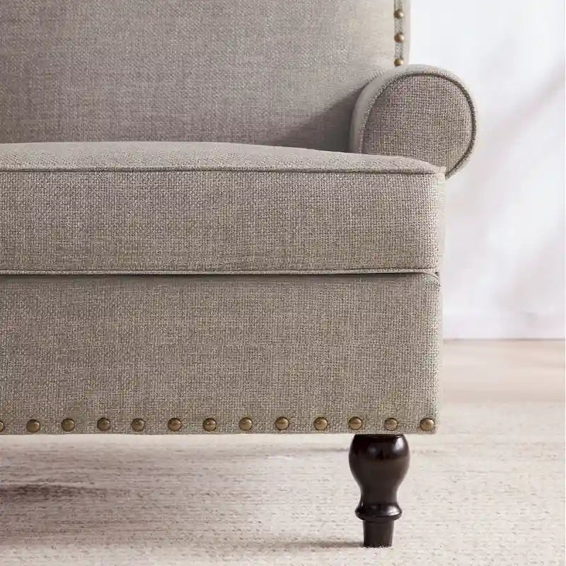 Set divanetto e poltrona decorativa con effetto lino, beige/grigio/marrone, 2 posti