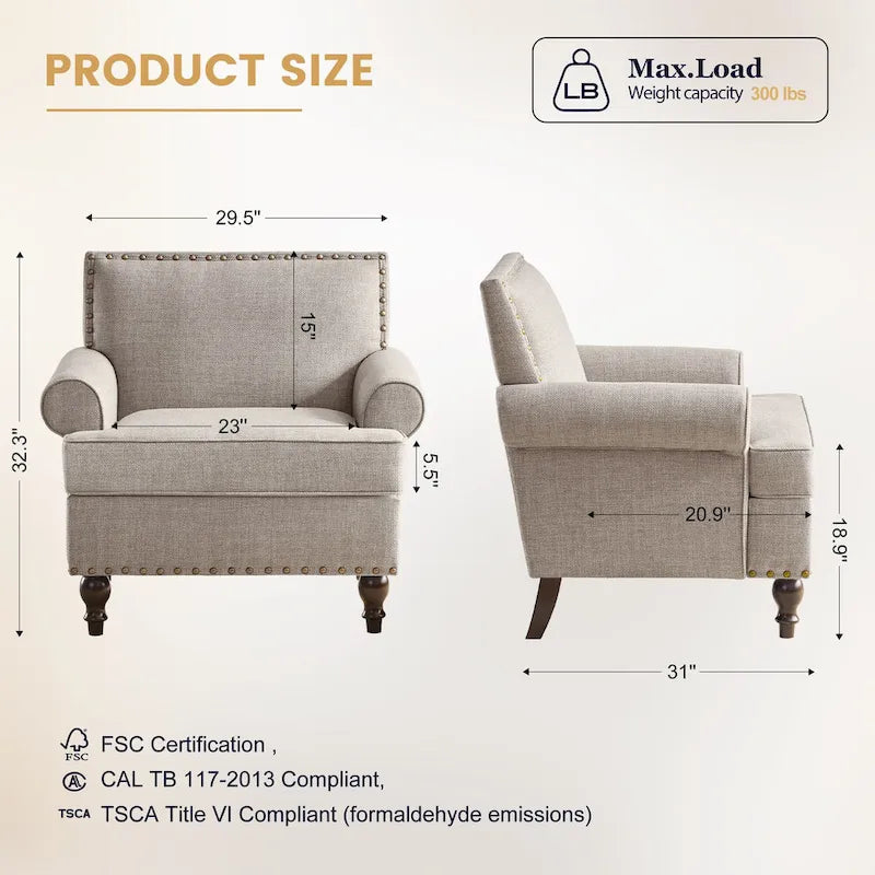 Set divanetto e poltrona decorativa con effetto lino, beige/grigio/marrone, 2 posti
