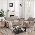 Set divanetto e poltrona decorativa con effetto lino, beige/grigio/marrone, 2 posti