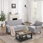 Set divanetto e poltrona decorativa con effetto lino, beige/grigio/marrone, 2 posti