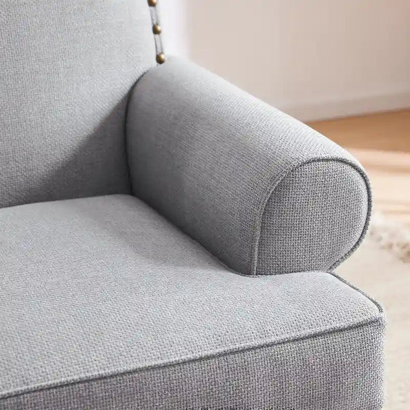 Set divanetto e poltrona decorativa con effetto lino, beige/grigio/marrone, 2 posti