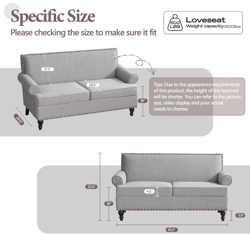 Set divanetto e poltrona decorativa con effetto lino, beige/grigio/marrone, 2 posti