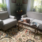Set divanetto e poltrona decorativa con effetto lino, beige/grigio/marrone, 2 posti