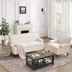 Set divanetto e poltrona decorativa con effetto lino, beige/grigio/marrone, 2 posti