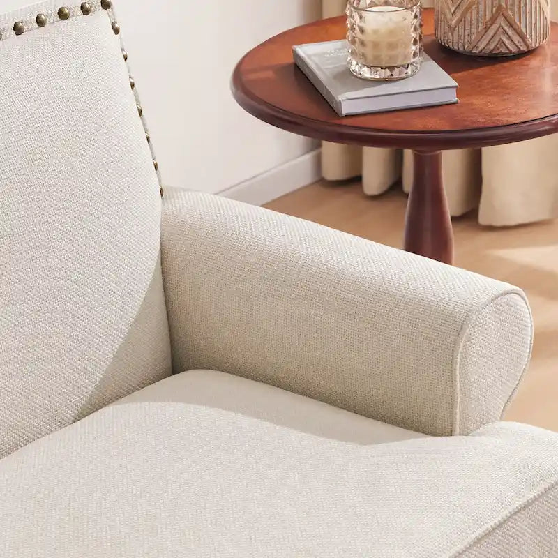 Set divanetto e poltrona decorativa con effetto lino, beige/grigio/marrone, 2 posti