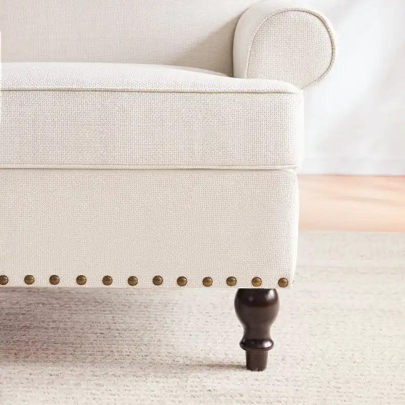 Set divanetto e poltrona decorativa con effetto lino, beige/grigio/marrone, 2 posti