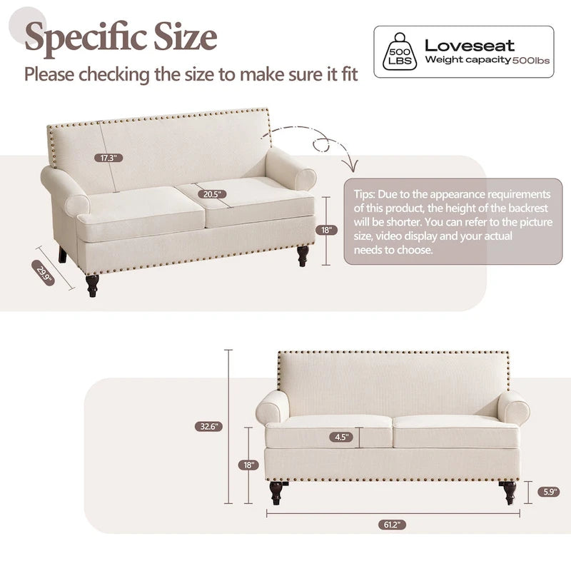 Set divanetto e poltrona decorativa con effetto lino, beige/grigio/marrone, 2 posti