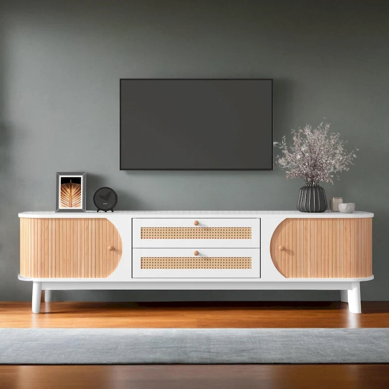 Mobile TV in rattan naturale bianco/marrone, 2 colori, adatto per TV fino a 75"