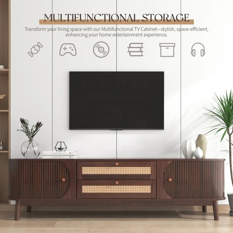 Mobile TV in rattan naturale bianco/marrone, 2 colori, adatto per TV fino a 75"
