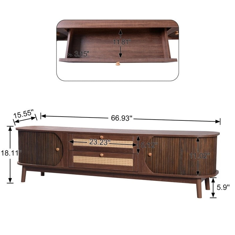 Mobile TV in rattan naturale bianco/marrone, 2 colori, adatto per TV fino a 75"