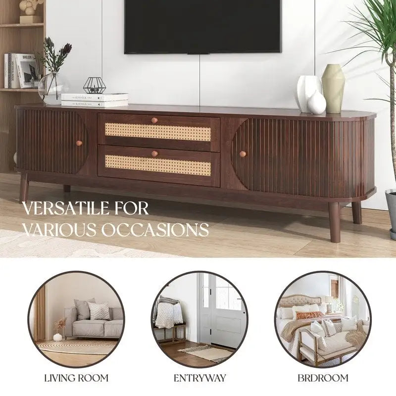 Mobile TV in rattan naturale bianco/marrone, 2 colori, adatto per TV fino a 75"