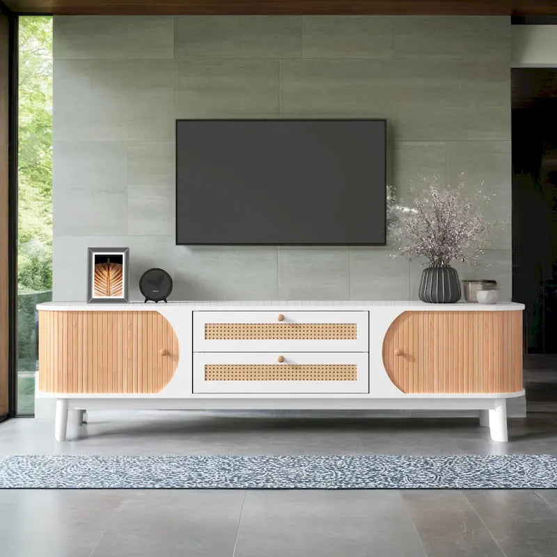 Mobile TV in rattan naturale bianco/marrone, 2 colori, adatto per TV fino a 75"