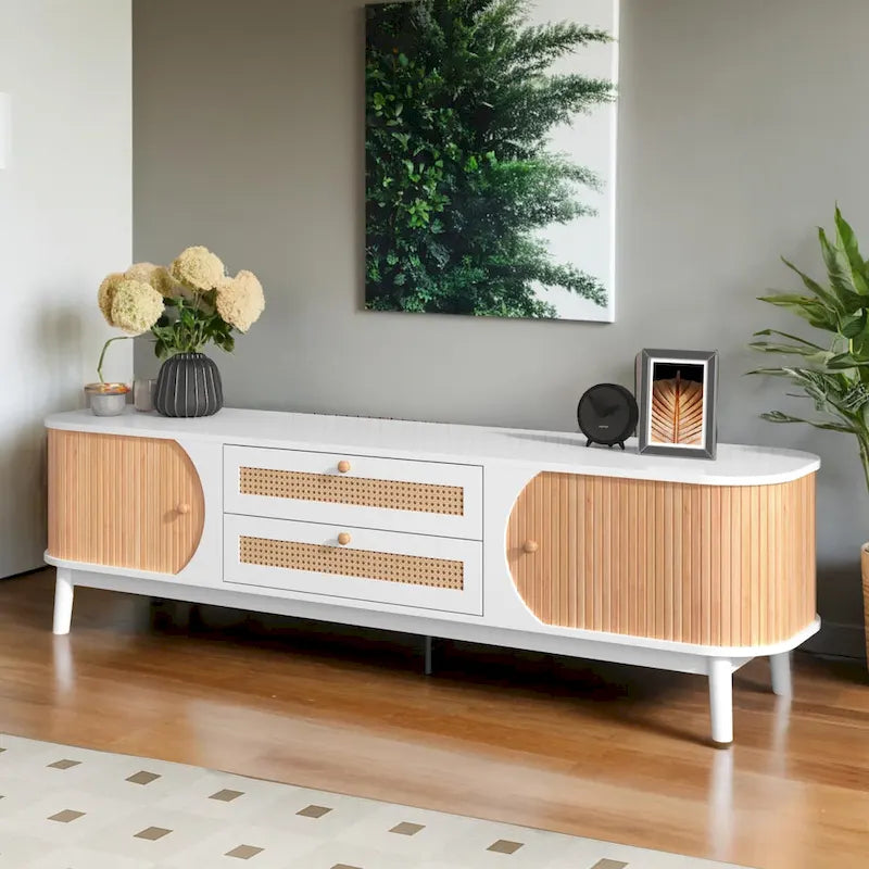 Mobile TV in rattan naturale bianco/marrone, 2 colori, adatto per TV fino a 75"