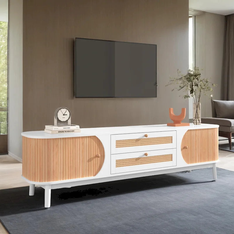 Mobile TV in rattan naturale bianco/marrone, 2 colori, adatto per TV fino a 75"