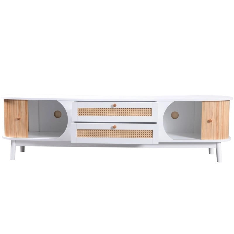 Mobile TV in rattan naturale bianco/marrone, 2 colori, adatto per TV fino a 75"