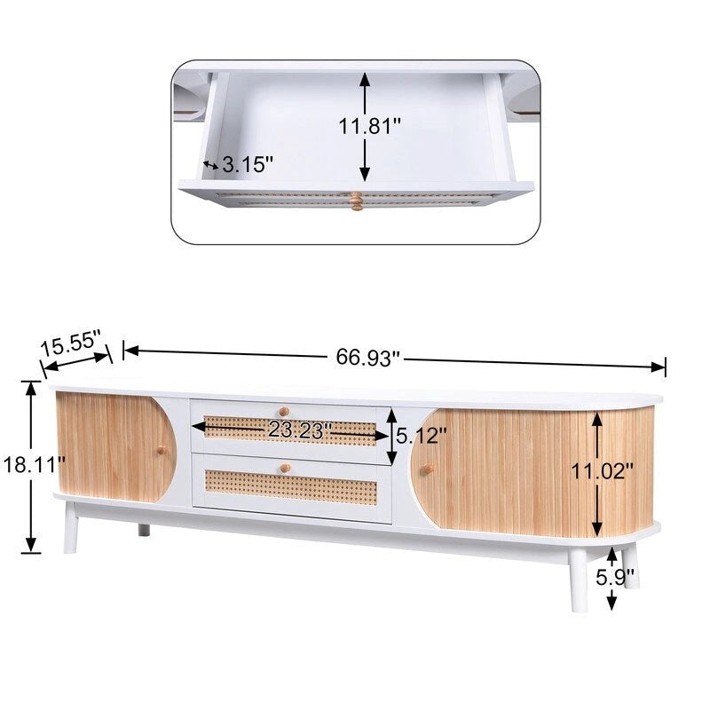 Mobile TV in rattan naturale bianco/marrone, 2 colori, adatto per TV fino a 75"