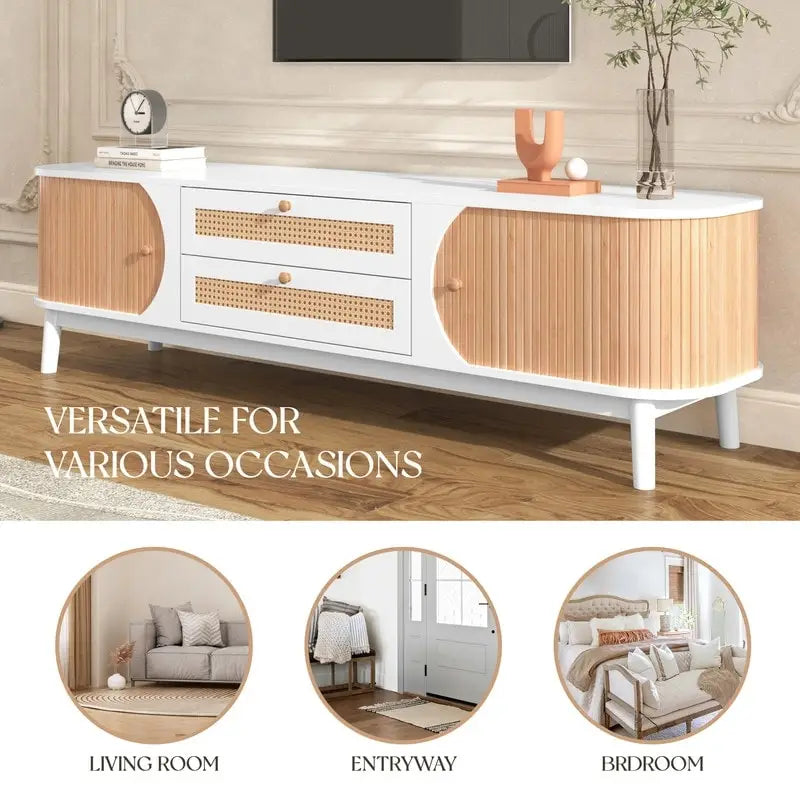 Mobile TV in rattan naturale bianco/marrone, 2 colori, adatto per TV fino a 75"