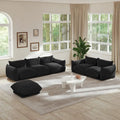 Divano componibile in ciniglia nero/arancio/beige/verde con pouf, 3-4 posti
