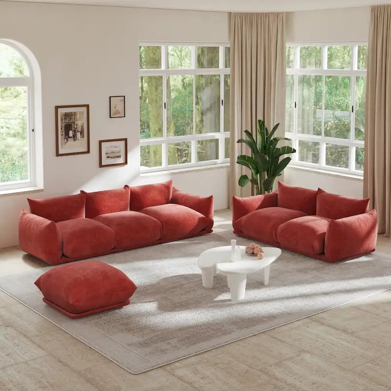 Divano componibile in ciniglia nero/arancio/beige/verde con pouf, 3-4 posti