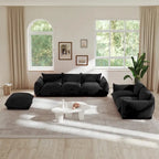 Divano componibile in ciniglia nero/arancio/beige/verde con pouf, 3-4 posti