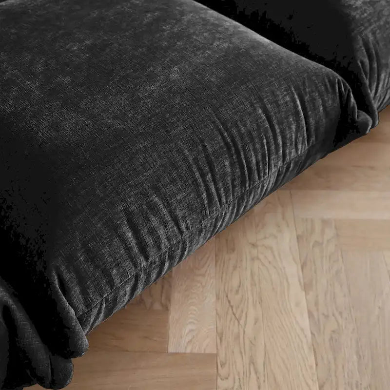 Divano componibile in ciniglia nero/arancio/beige/verde con pouf, 3-4 posti
