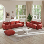 Divano componibile in ciniglia nero/arancio/beige/verde con pouf, 3-4 posti