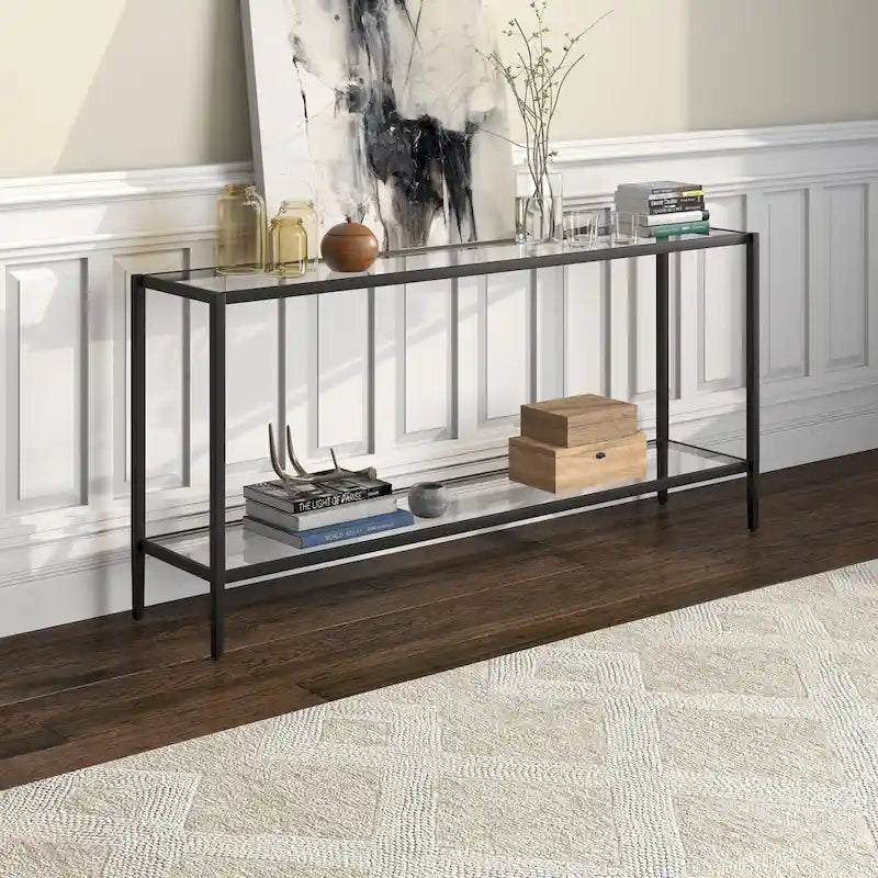 Hera 64  Wide Rectangular Console Table with Glass Shelf - 64  Wide