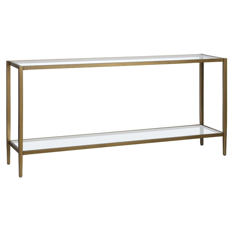 Consolle rettangolare a 2 ripiani in ottone spazzolato/bronzo brunito, larga 64", utente singolo