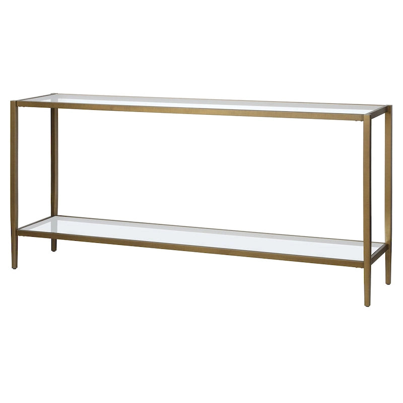 Consolle rettangolare a 2 ripiani in ottone spazzolato/bronzo brunito, larga 64", utente singolo