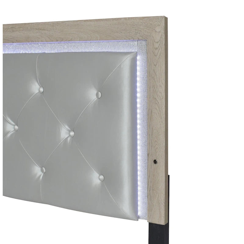 Set da camera da letto in similpelle trapuntata color crema con luci a LED, 4 pezzi, 1-2 persone